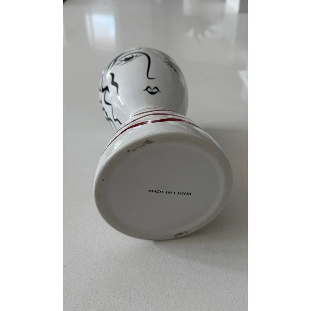 Lady Head Large Vase Planter Ceramic‎ White Black Red 9